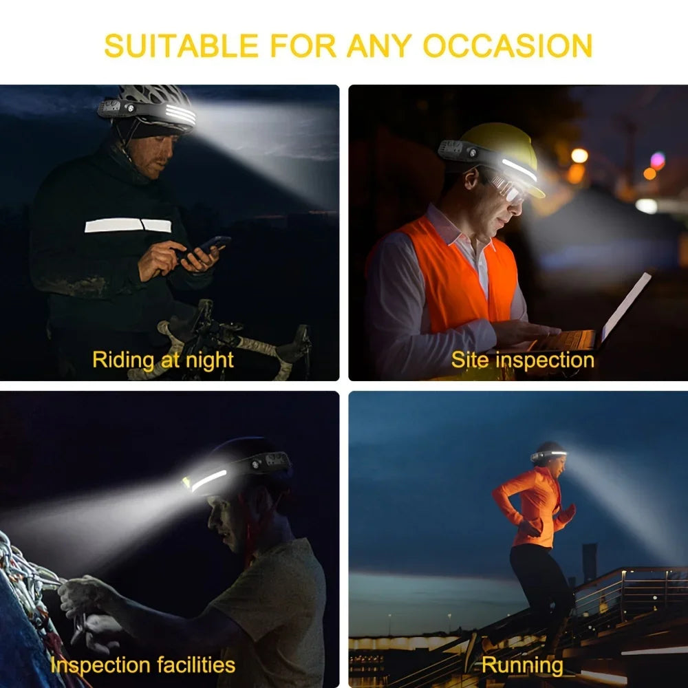 LED headlamp, rechargeable, 5 modes, motion sensor