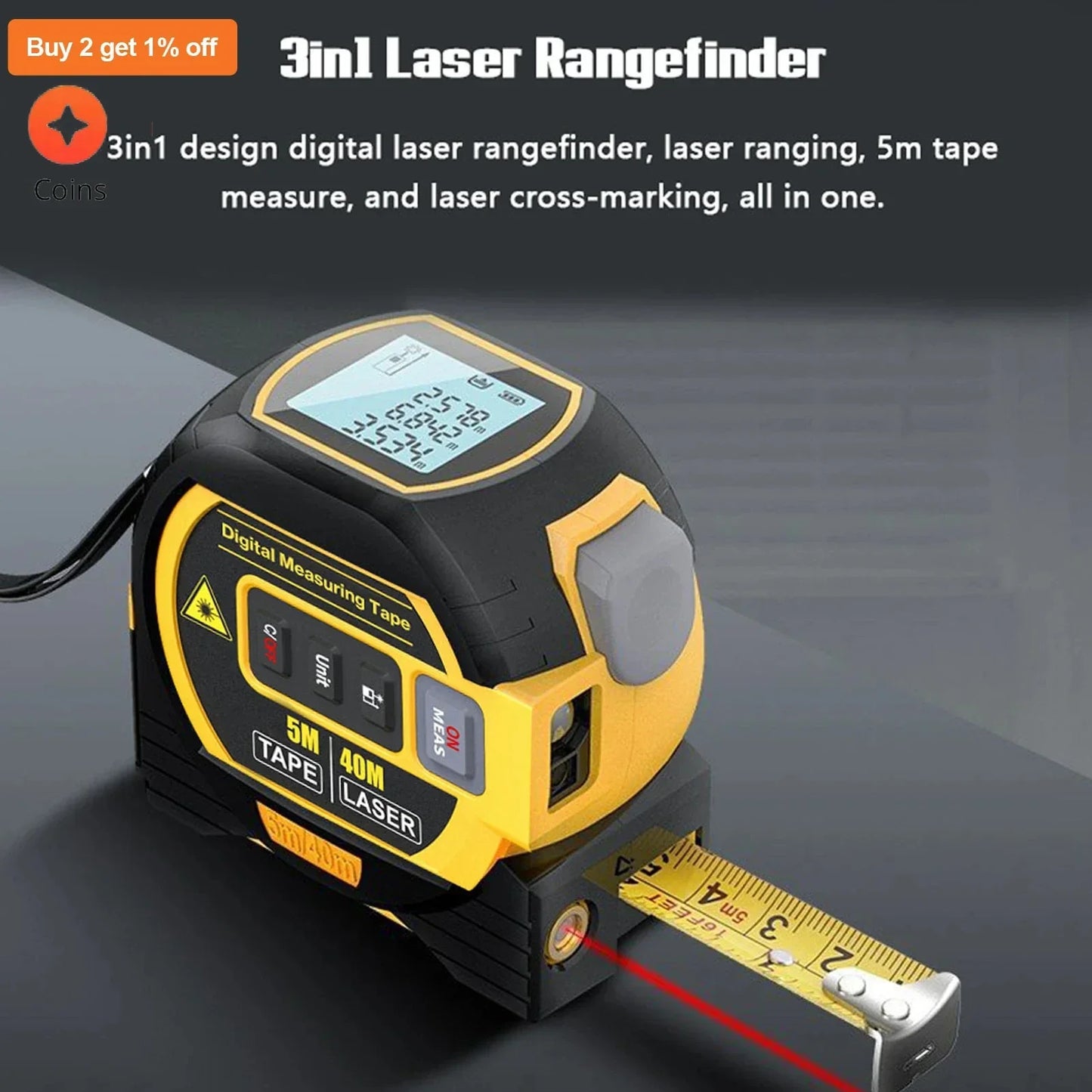 5m Laser Measurer, Digital Steel Tape Measure