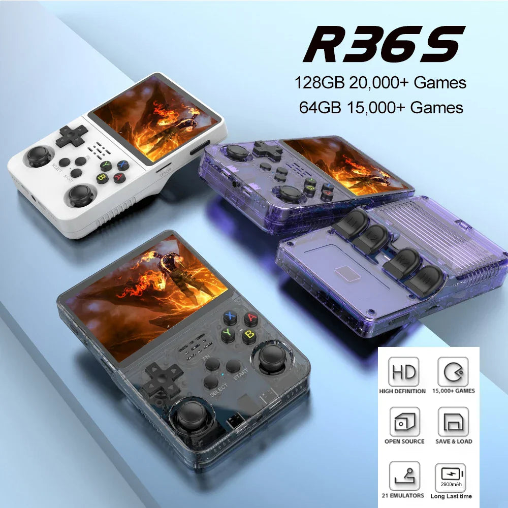 Retro Console R36S, 3.5 inch, Linux System, 64GB/128GB Games, Gift