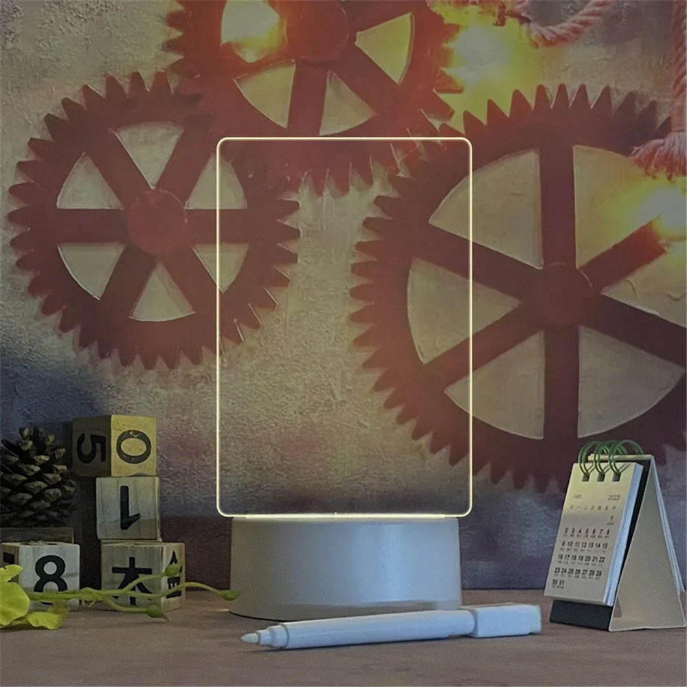 Transparent LED lamp, acrylic, with a writing board and calendar