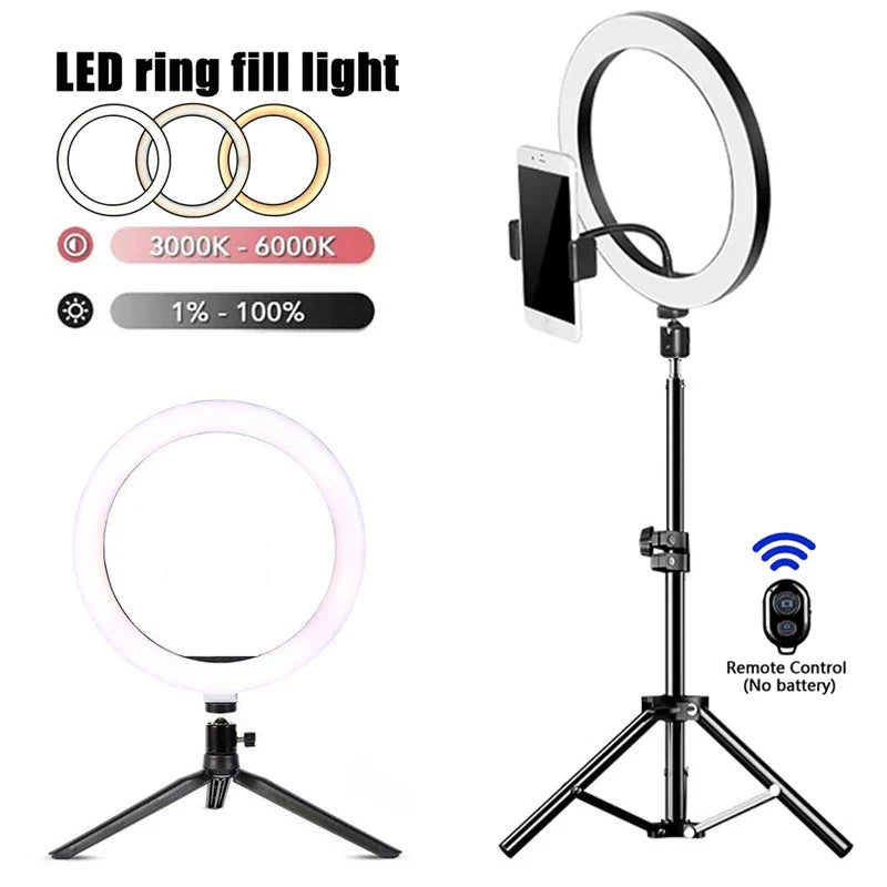 LED selfie light, remote control, phone tripod