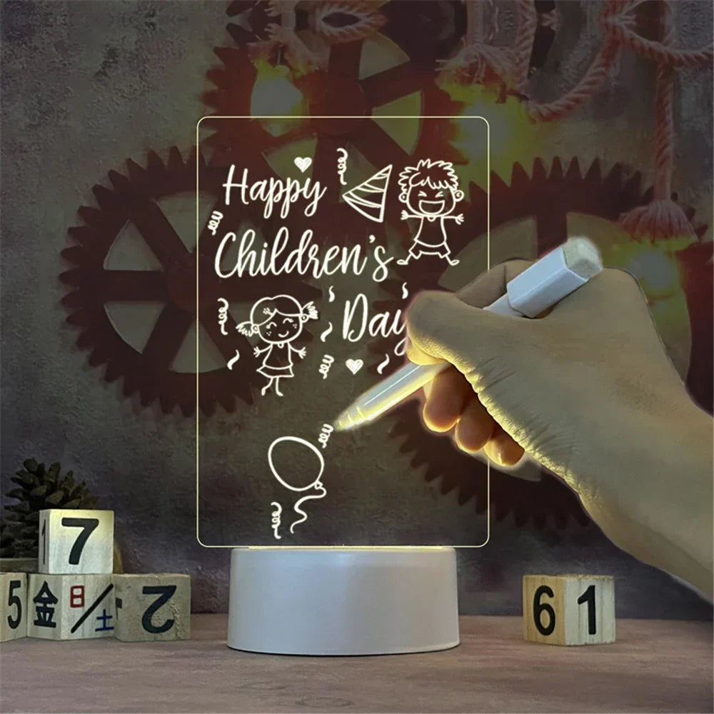 Transparent LED lamp, acrylic, with a writing board and calendar