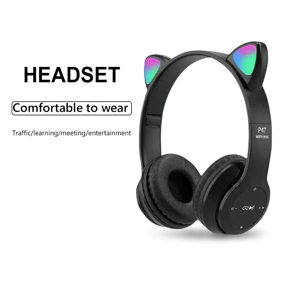 Wireless headphones with LED, cat ears, for children