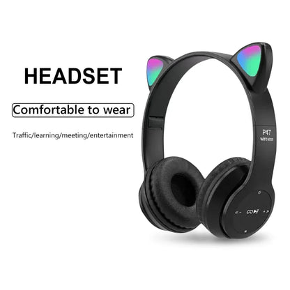 Wireless headphones with LED, cat ears, for children