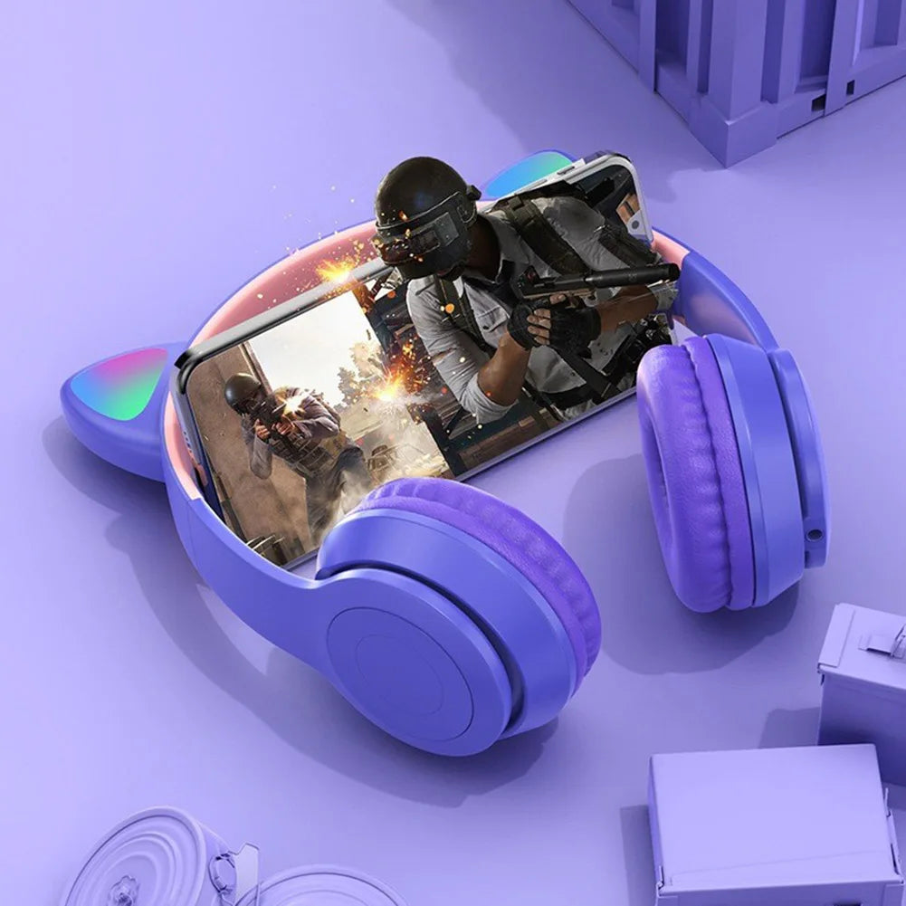 Wireless headphones with LED, cat ears, for children