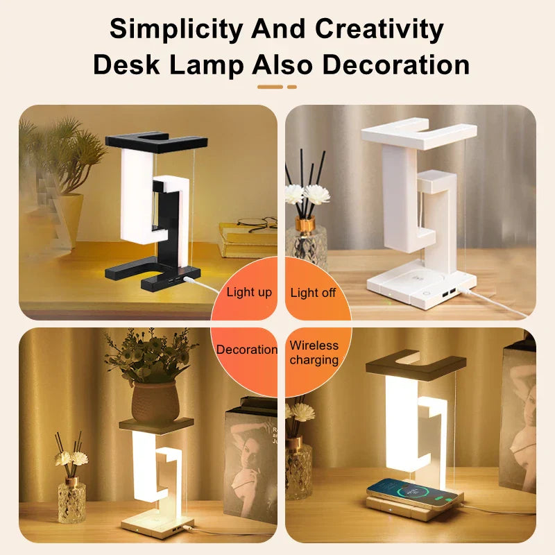 Levitating lamp with 10W wireless charger, bedroom office decoration