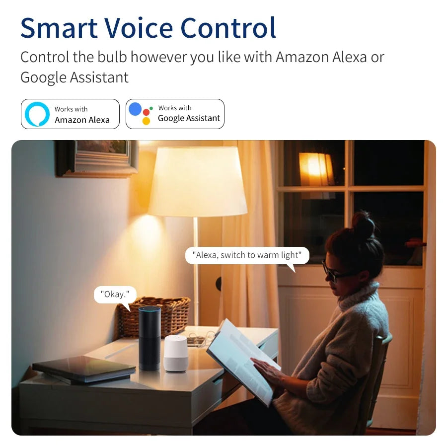 Tuya WiFi LED Smart Light Bulb, RGB, Voice Control via Alexa and Google Assistant