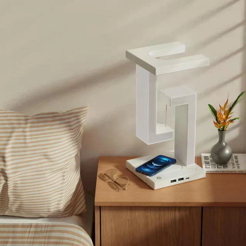 Levitating lamp with 10W wireless charger, bedroom office decoration