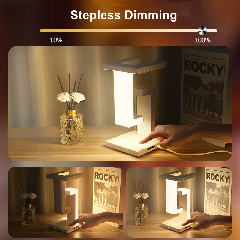 Levitating lamp with 10W wireless charger, bedroom office decoration