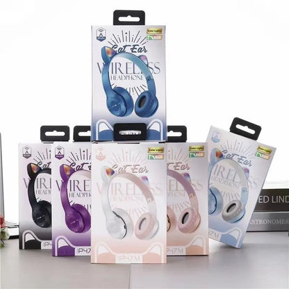 Wireless headphones with LED, cat ears, for children