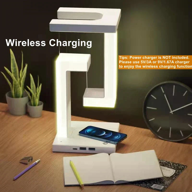 Levitating lamp with 10W wireless charger, bedroom office decoration