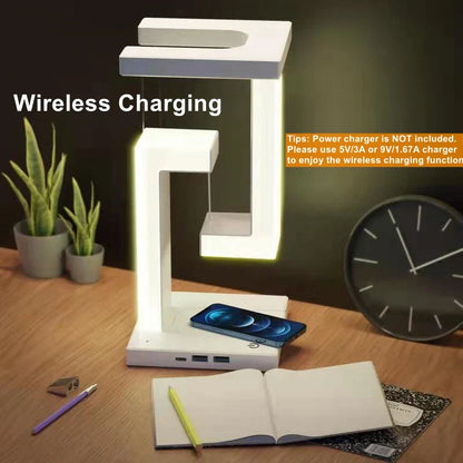 Levitating lamp with 10W wireless charger, bedroom office decoration