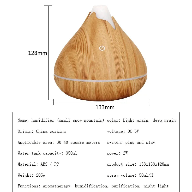 350ML Diffuser, Wood-Look, 7 LED Colors