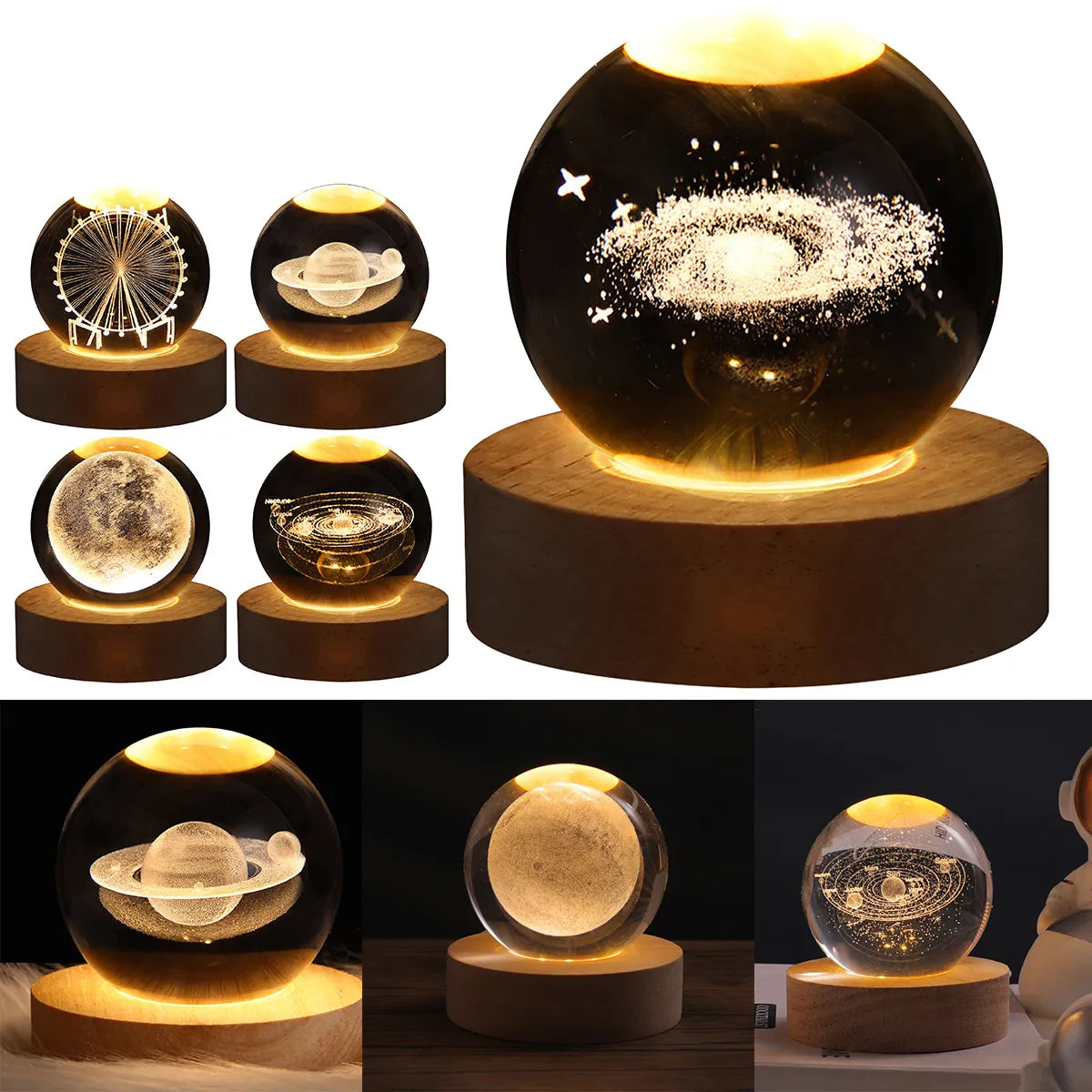 Crystal galactic lamp with astronaut